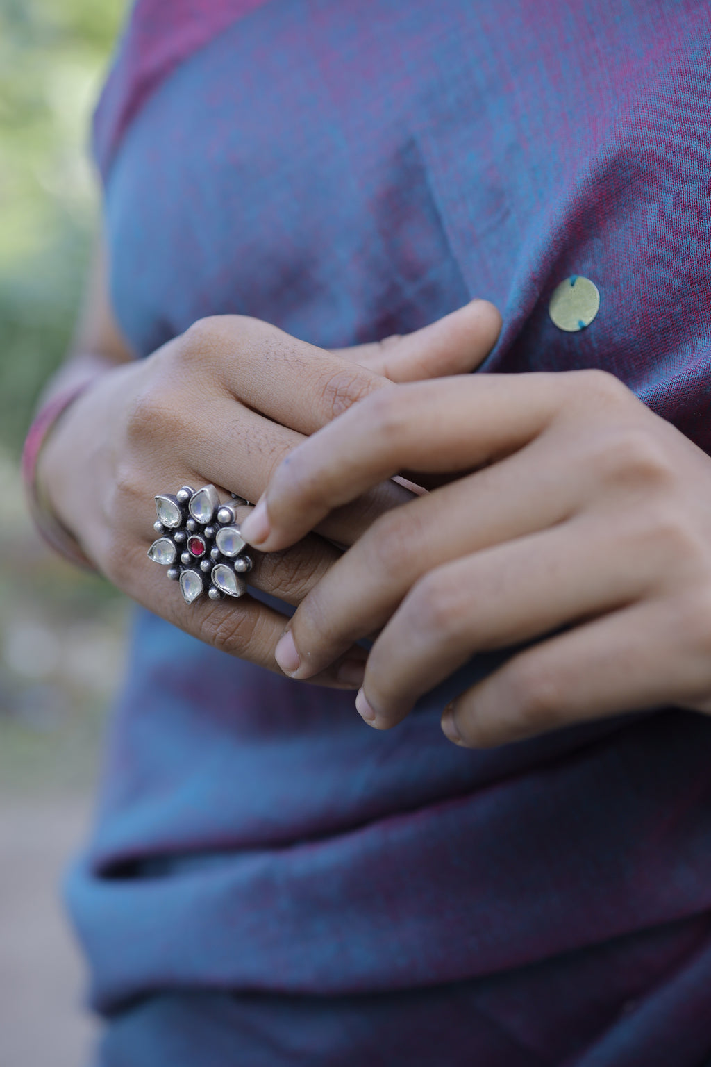 Kundan Flower Adjustable Finger Ring-Hamsa-Hamsa