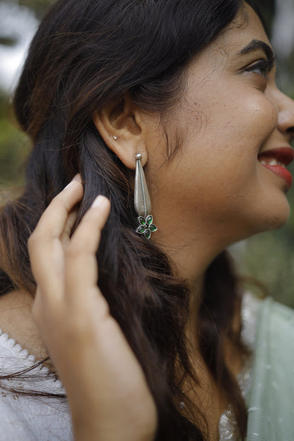 Tribal Green Flower Earrings-Hamsa-Hamsa