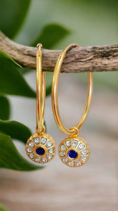 Gold Plated AD Blue Flower Hoop Earrings-Hamsa-Hamsa