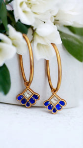 Gold Plated Blue Kundan Hoop Earrings-Hamsa-Hamsa
