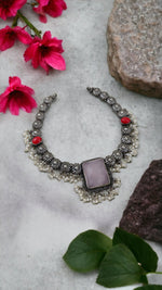 Load image into Gallery viewer, Pink Red Stone Necklace-Hamsa-Hamsa
