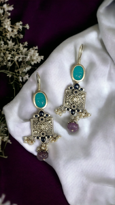 Blue and Purple Ethnic Hook Earrings-Hamsa-Hamsa