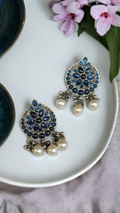 Dark Blue Pearl Drop Earrings-Hamsa-Hamsa