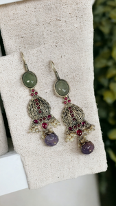 Kemp Natural Stone Purple Beads Hook Earrings-Hamsa-Hamsa