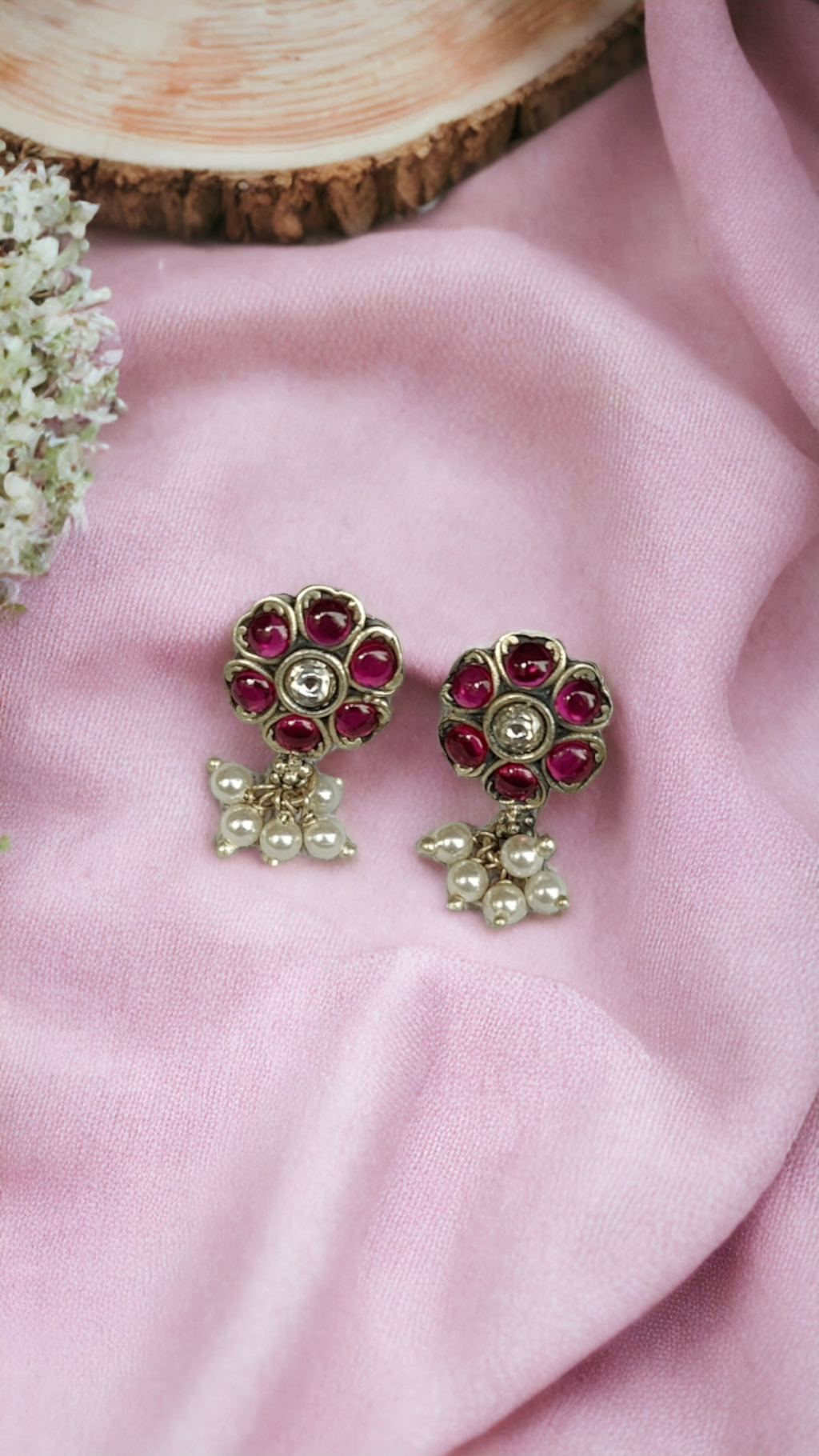 Kemp Flower Pearl Drop Earrings-Hamsa-Hamsa