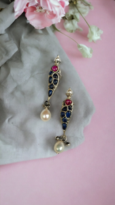 Blue Bird Pearl Drop Earrings-Hamsa-Hamsa