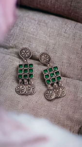Green Nine-Stone Drop Earrings-Hamsa-Hamsa