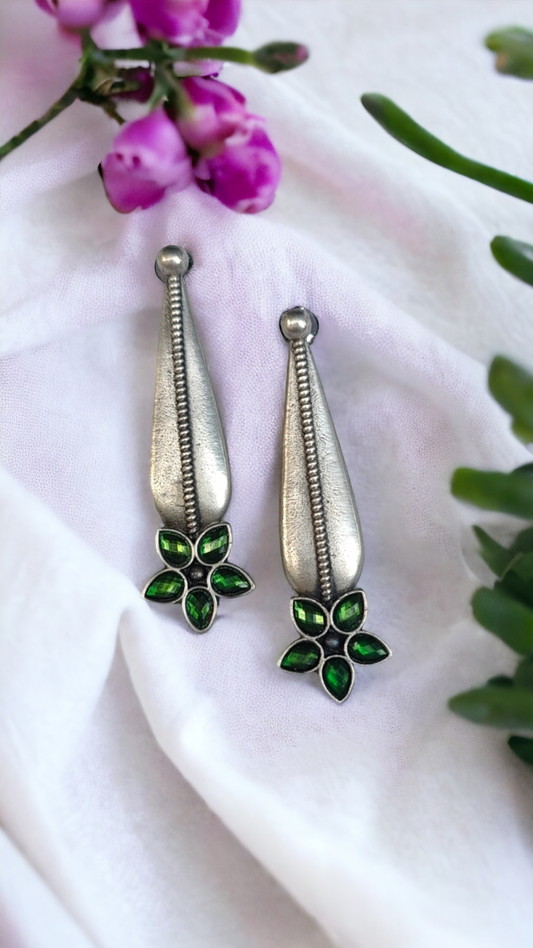 Tribal Green Flower Earrings-Hamsa-Hamsa