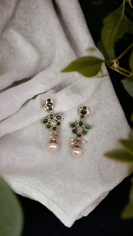 Green Pearl Drop Earrings-Hamsa-Hamsa