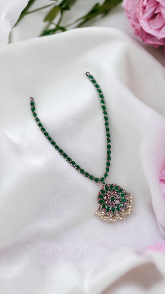 Green Flower Pendant Necklace-Hamsa-Hamsa