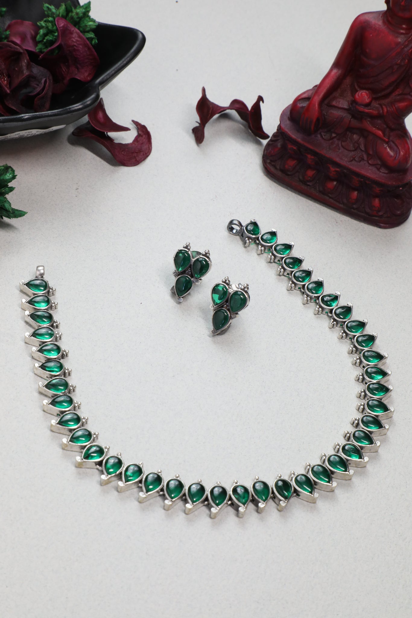 Green Paisley Necklace Set-Hamsa-Hamsa