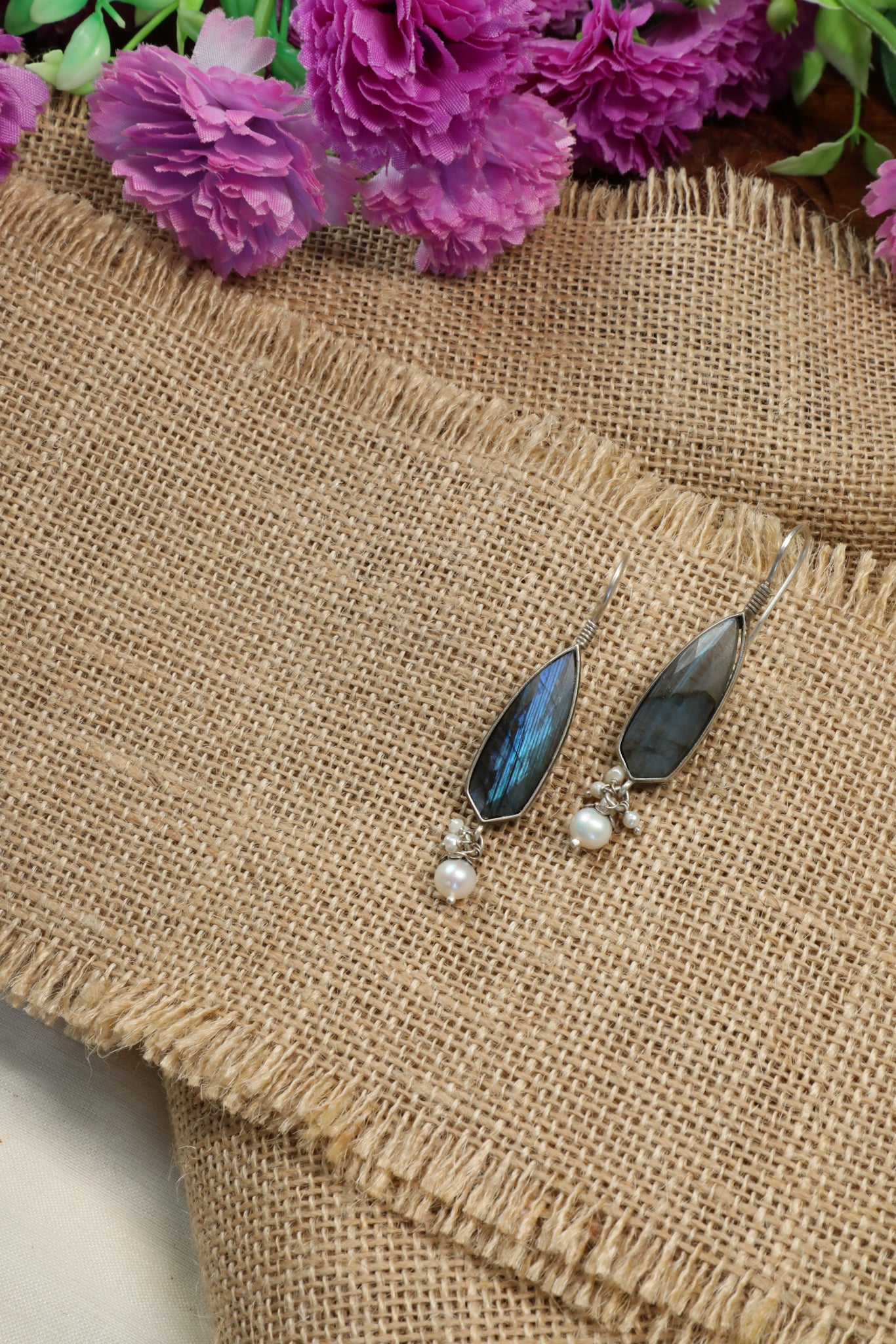 Moonstone Hook Earrings-Hamsa-Hamsa
