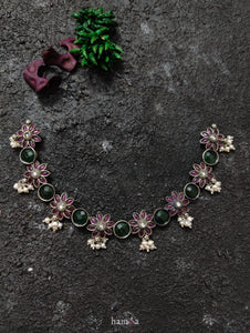 Kemp Flower Green Stone Necklace-Hamsa-Hamsa