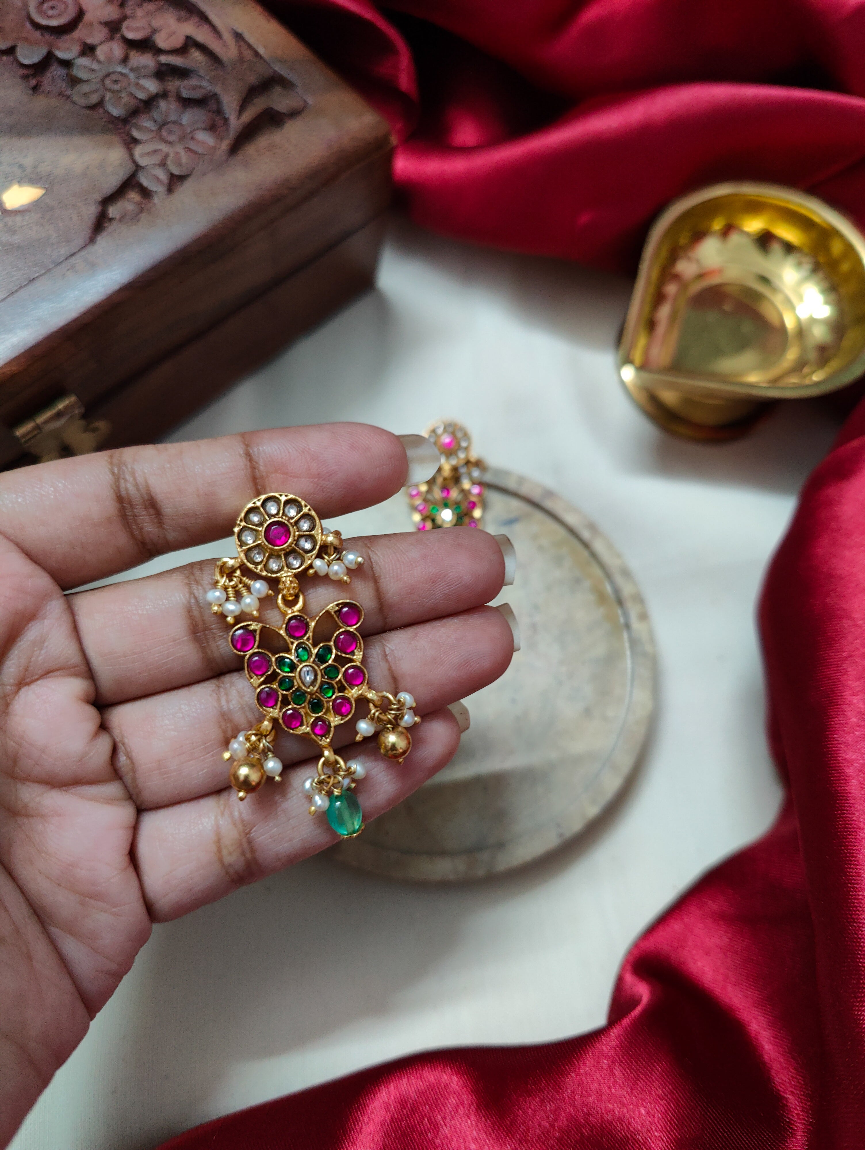 Gold Plated Kundan Butterfly Earrings-Hamsa-Hamsa