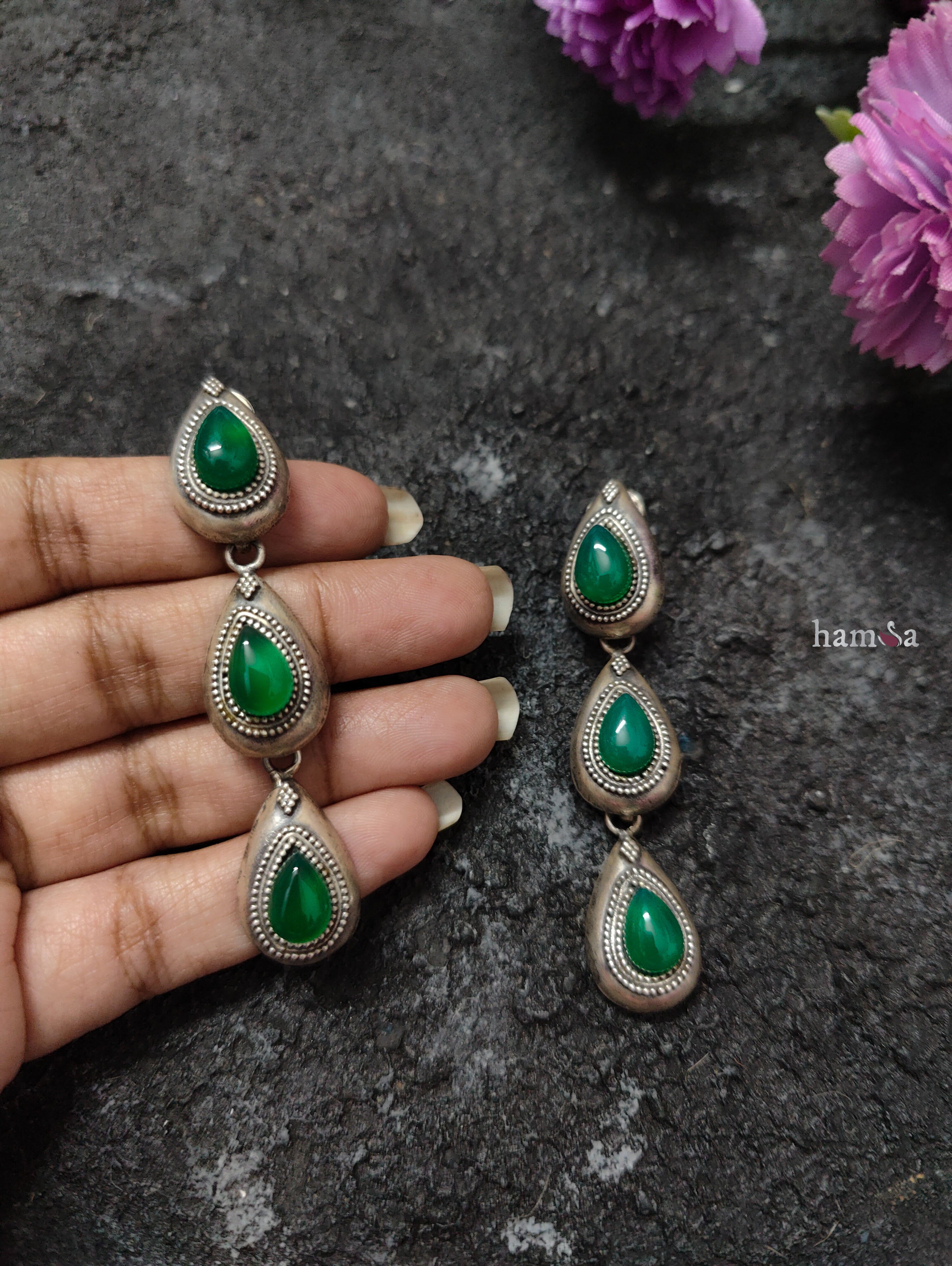 Buy Palmonas 18k Gold Plated Green Stone Pearl Dangle Earrings for Women  Online