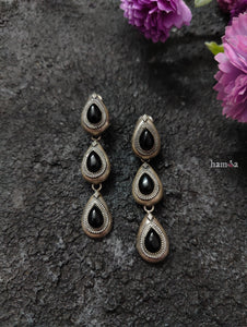 Black Stone Tribal Dew Drop Earrings-Hamsa-Hamsa