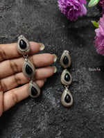 Load image into Gallery viewer, Black Stone Tribal Dew Drop Earrings-Hamsa-Hamsa
