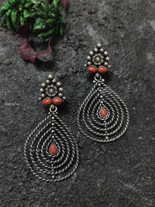 Red Stone Tribal Drop Earrings-Hamsa-Hamsa