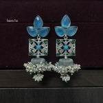 Load image into Gallery viewer, Blue stone kolam drop earrings-Hamsa-Hamsa

