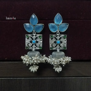 Blue stone kolam drop earrings-Hamsa-Hamsa