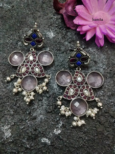 Pink stone paisley earrings-Hamsa-Hamsa