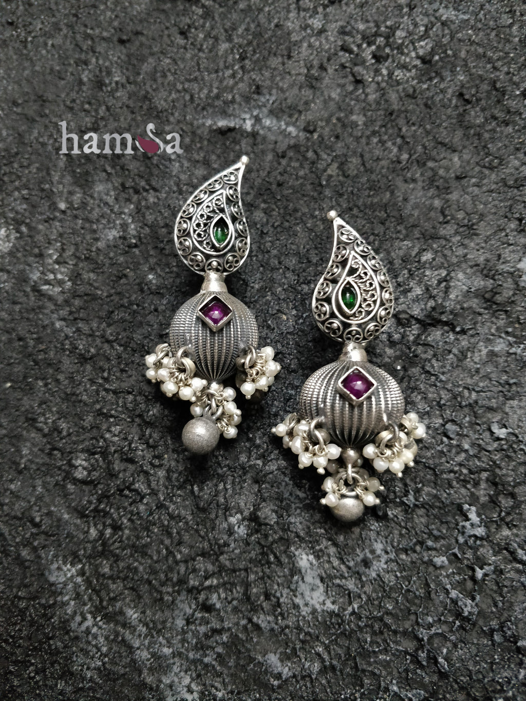Paisley pearl cluster earrings-Hamsa-Hamsa