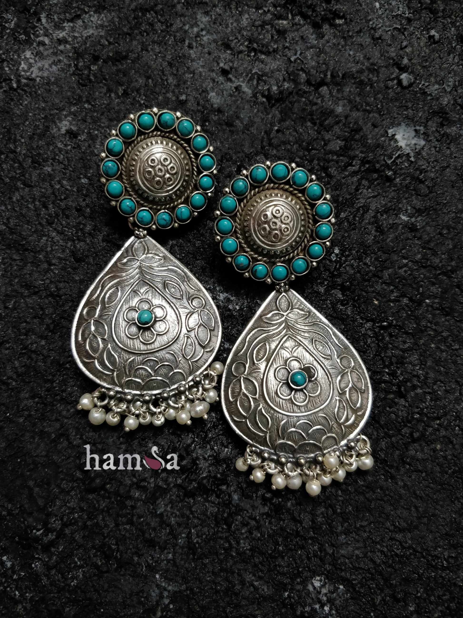 Dew drop earrings - Turquoise stones-Hamsa-Hamsa