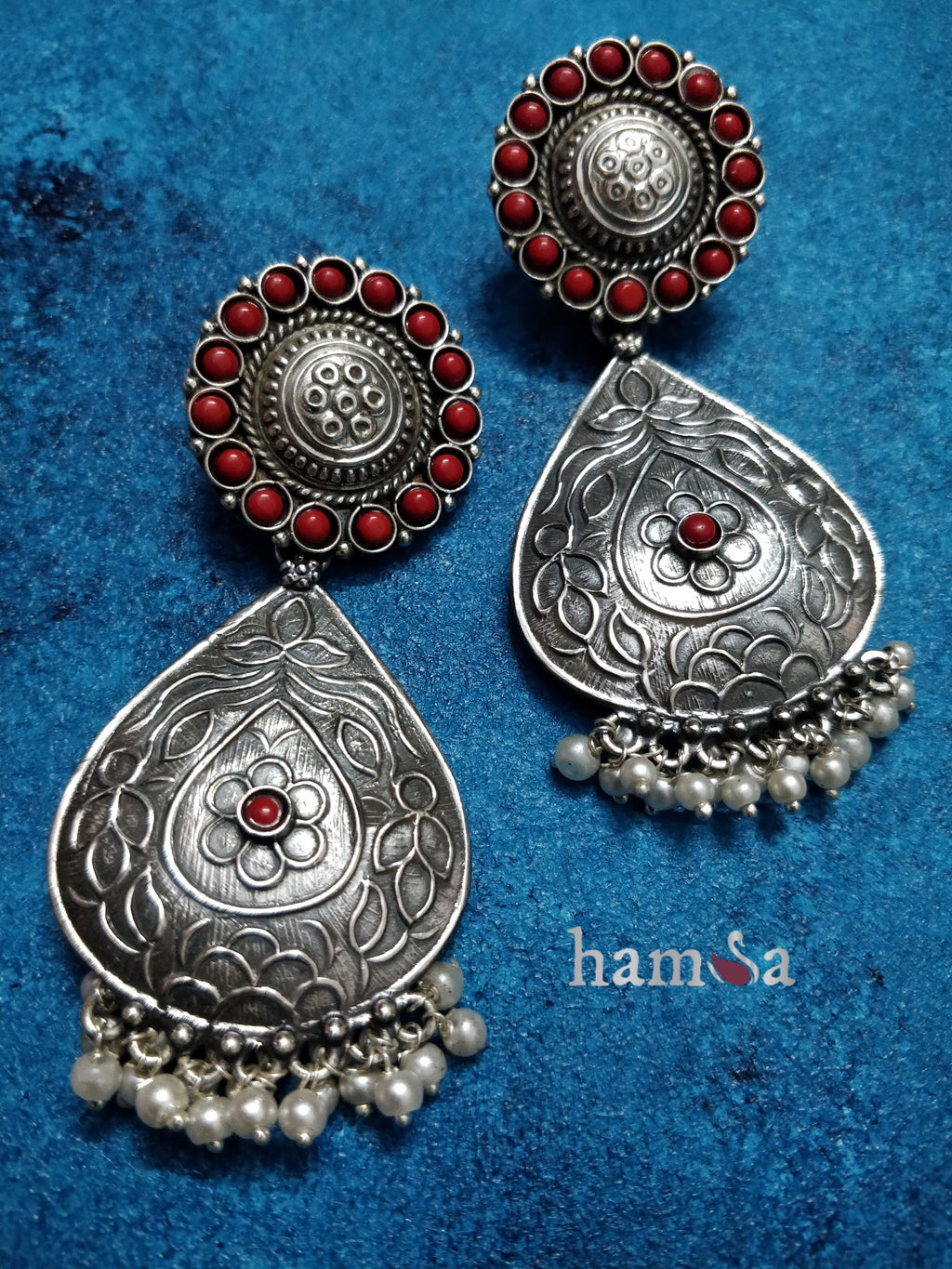 Dew drop earrings - Coral stones-Hamsa-Hamsa