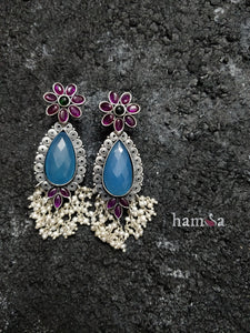Blue stone earrings with pearls-Hamsa-Hamsa