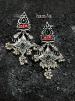 Load image into Gallery viewer, Red and green stone four petal earrings-Hamsa-Hamsa
