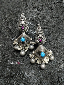 Pink-blue dew drop earrings-Hamsa-Hamsa