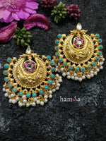Load image into Gallery viewer, Gold plated turquoise chandbali-Hamsa-Hamsa
