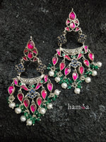 Load image into Gallery viewer, Pink stone chandbali-Earring-Hamsa-Hamsa
