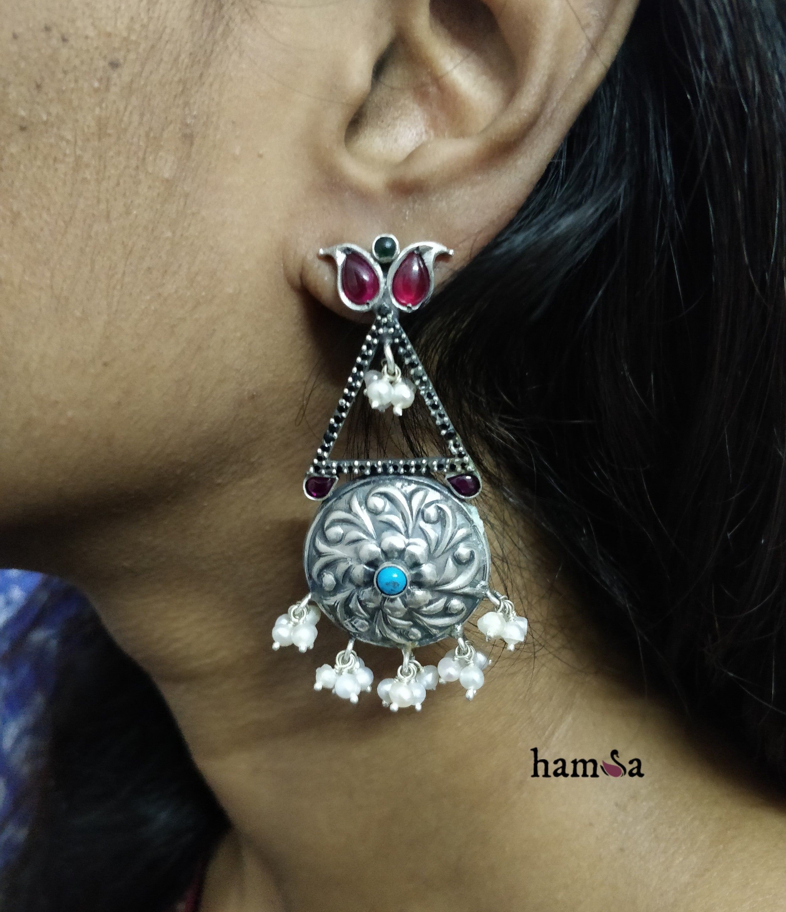 Triangle petal silver earrings-Earring-Hamsa-Hamsa