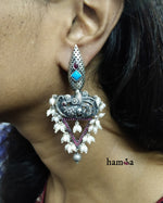 Load image into Gallery viewer, Pink and blue stone peacock earrings-Hamsa-Hamsa
