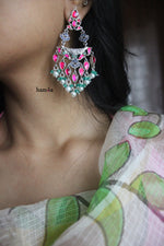 Load image into Gallery viewer, Pink stone chandbali-Earring-Hamsa-Hamsa
