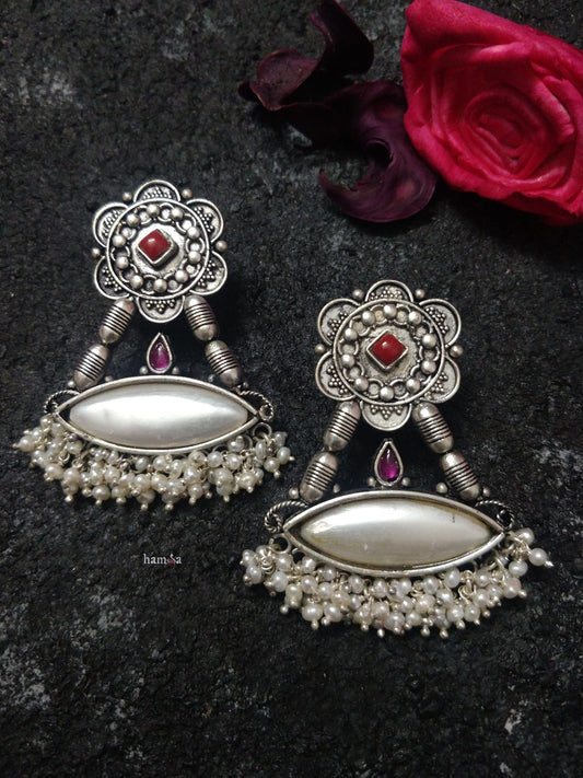Red stone dangler earrings-Hamsa-Hamsa