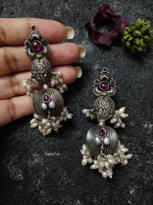 Paisley flower motif earrings-Hamsa-Hamsa