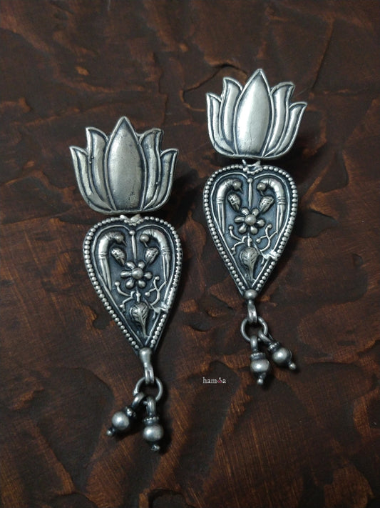 Tribal Lotus Drop Earrings-Hamsa-Hamsa
