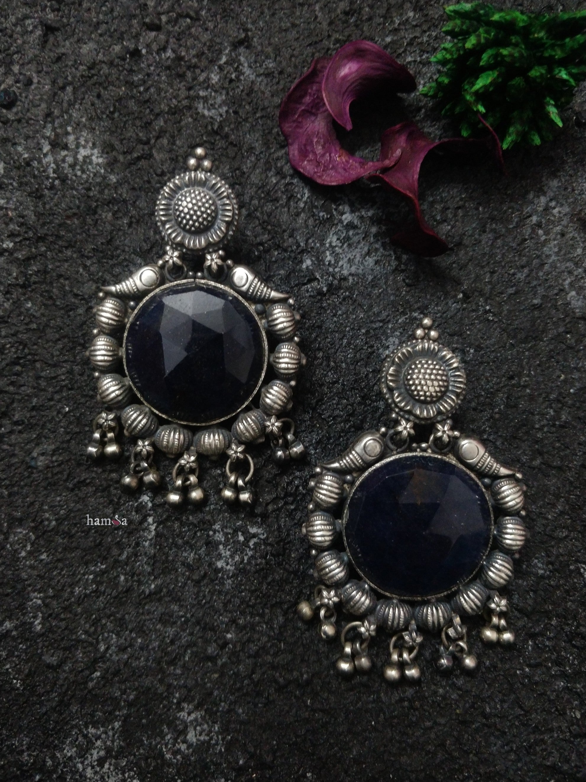 Blue stone drop earrings-Hamsa-Hamsa