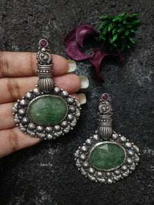 Green stone hamsa earrings-Hamsa-Hamsa