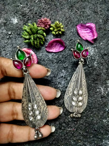 Red green leaf drop earrings-Hamsa-Hamsa
