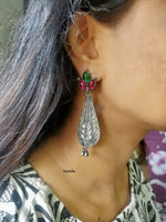Load image into Gallery viewer, Red green leaf drop earrings-Hamsa-Hamsa
