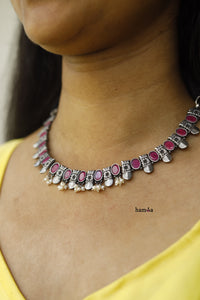 Pink Stone Tribal Necklace Set-Hamsa-Hamsa