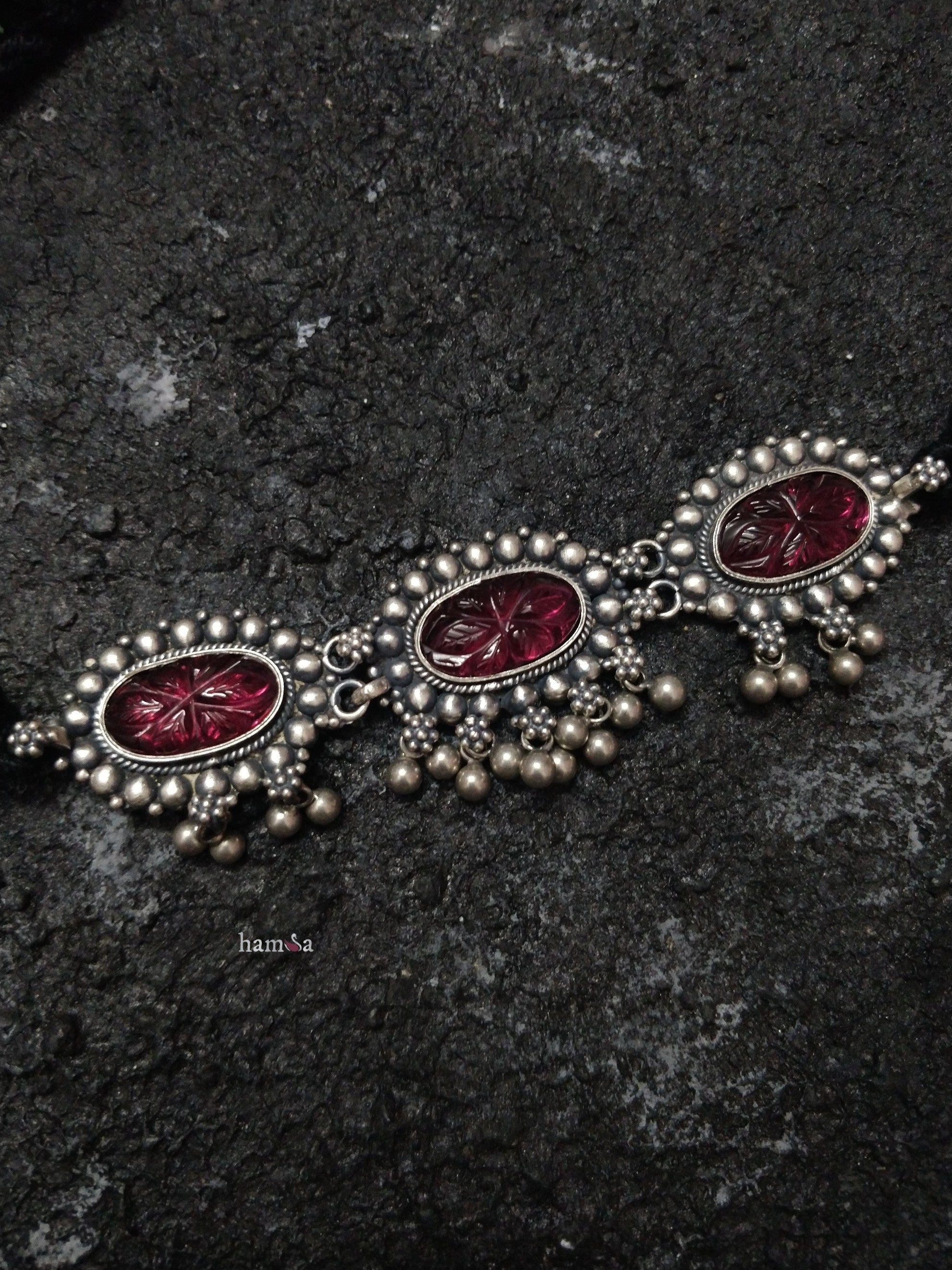 Red Engraved Stone Choker Set-Hamsa-Hamsa